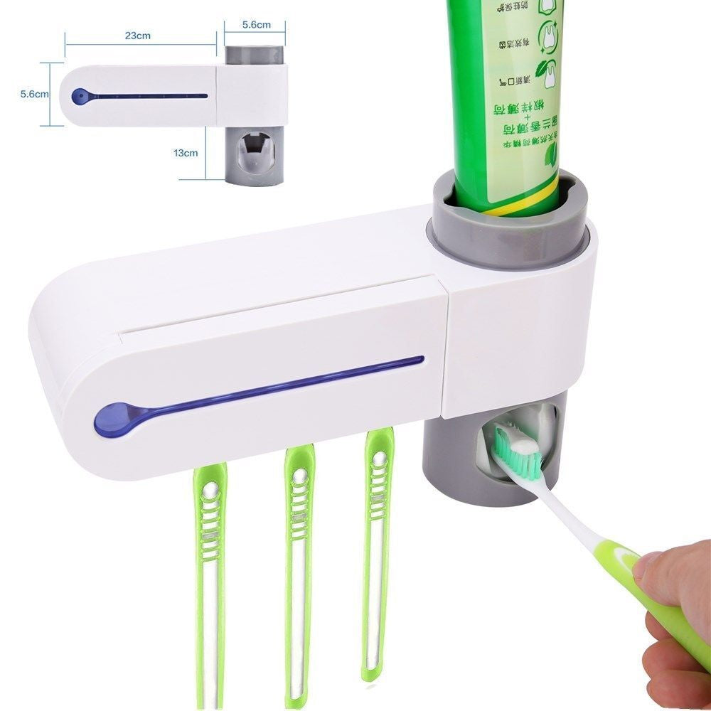 UV Light Sterilizer Toothbrush Holder Cleaner & Automatic Toothpaste Dispenser