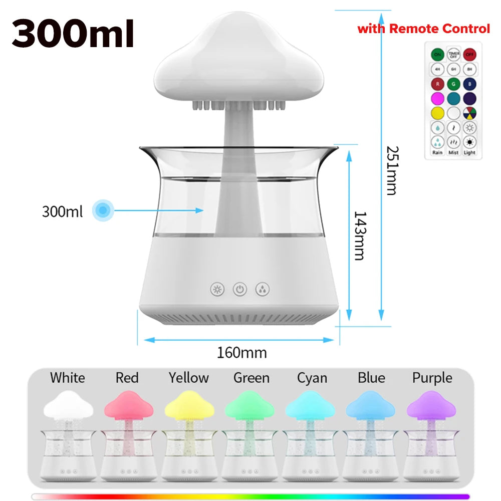 Mushroom Cloud Rain Humidifier Relaxing Raindrop Aromatherapy Machine Ultrasonic Atomization Humidification Colorful Night Light