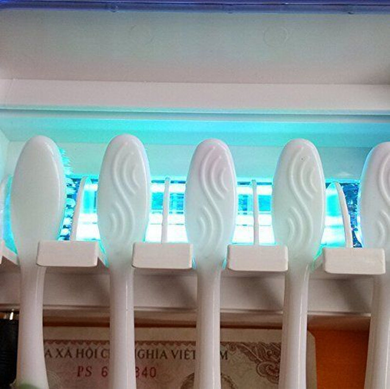 UV Light Sterilizer Toothbrush Holder Cleaner & Automatic Toothpaste Dispenser