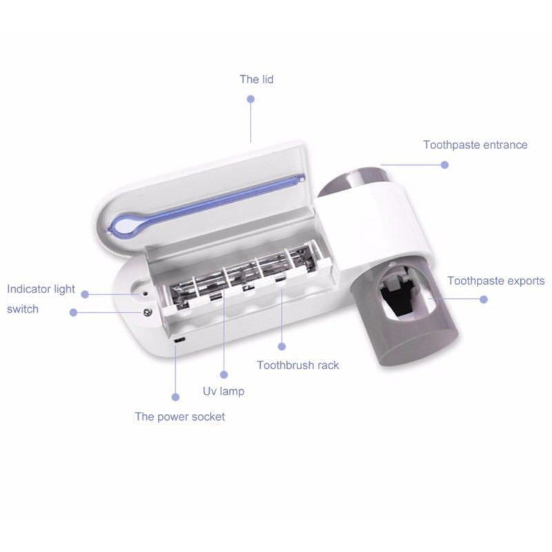 UV Light Sterilizer Toothbrush Holder Cleaner & Automatic Toothpaste Dispenser