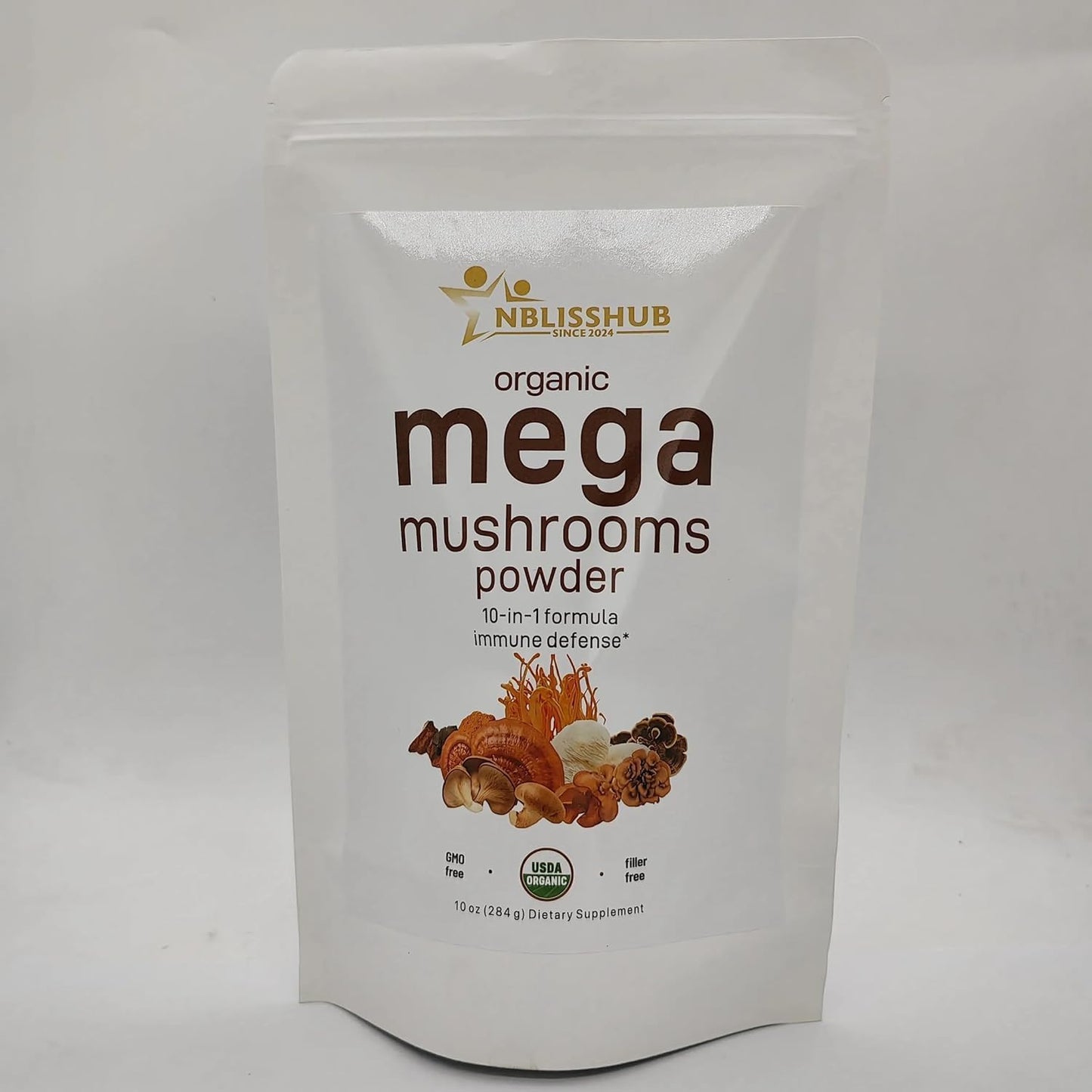 Organic Mega Mushroom 10 in 1 Complex Formula Powder for Immune System Booster, 5 Ounce (141 Days Supply), Chaga, Lions Mane, Cordyceps, Shiitake, & More | Filler Free, Vegan