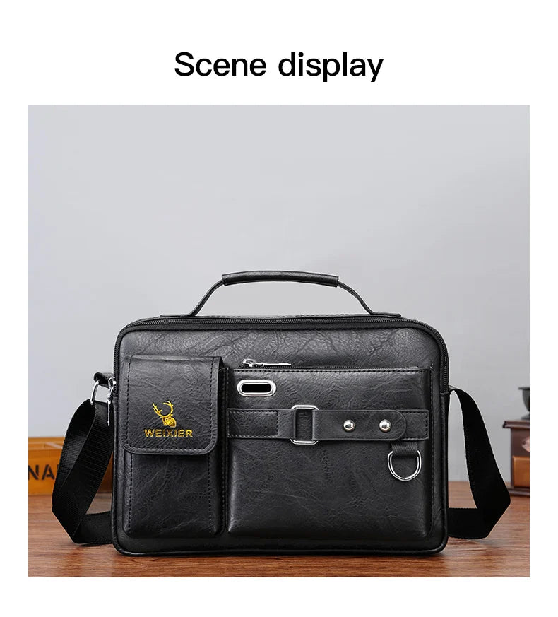 WEIXIER Men's Shoulder Bag Men Crossbody Bags PU Leather Handbag Capacity Men Messenger Bags Top handle Tote Bag for Male bolsos