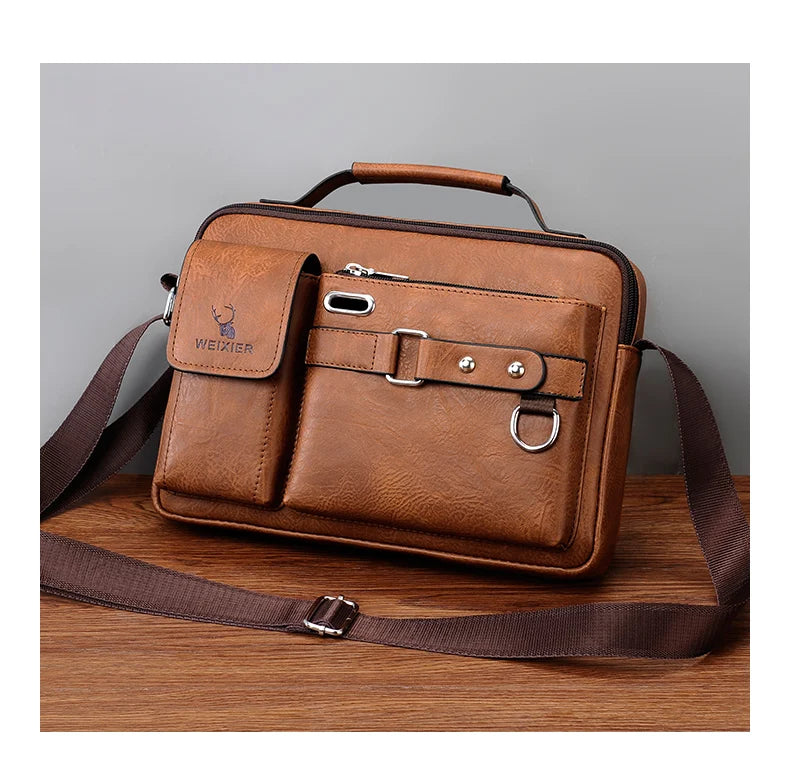 WEIXIER Men's Shoulder Bag Men Crossbody Bags PU Leather Handbag Capacity Men Messenger Bags Top handle Tote Bag for Male bolsos