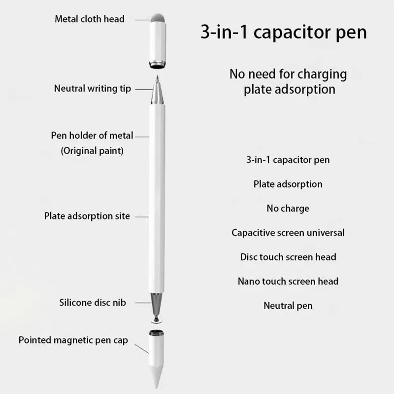 Capacitive Pen 3-in-1 Magnetic Touch Screen Pen Compatible With Mobile Tablet Ipad Universal Android Apple Huawei