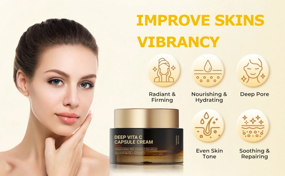 Deep Vitamin C Golden Capsule Hydrating Face Moisturizer, Antioxidant Protection, Lightweight Daily Skincare