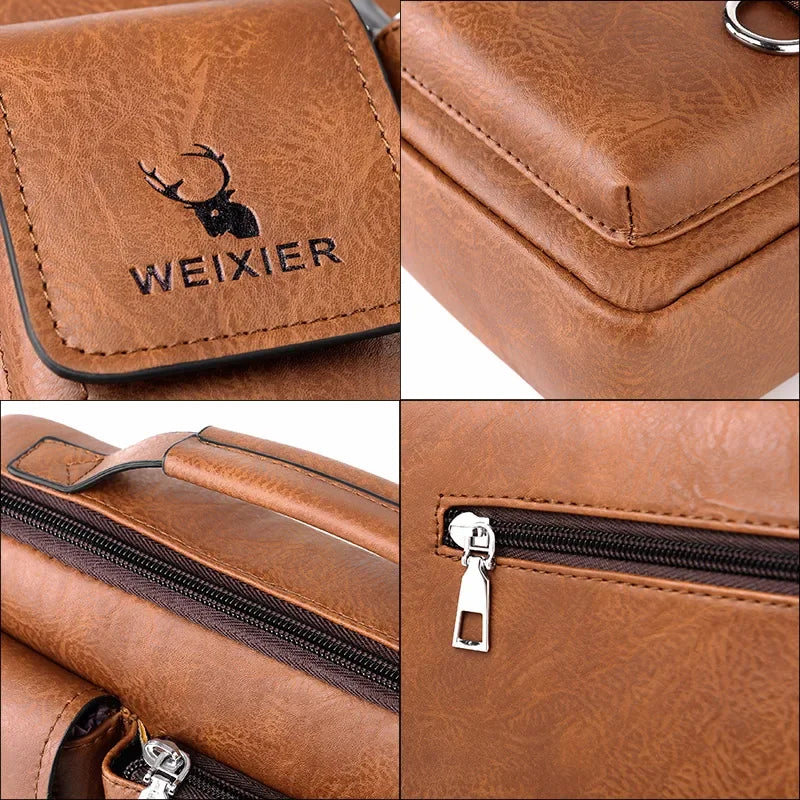 WEIXIER Men's Shoulder Bag Men Crossbody Bags PU Leather Handbag Capacity Men Messenger Bags Top handle Tote Bag for Male bolsos