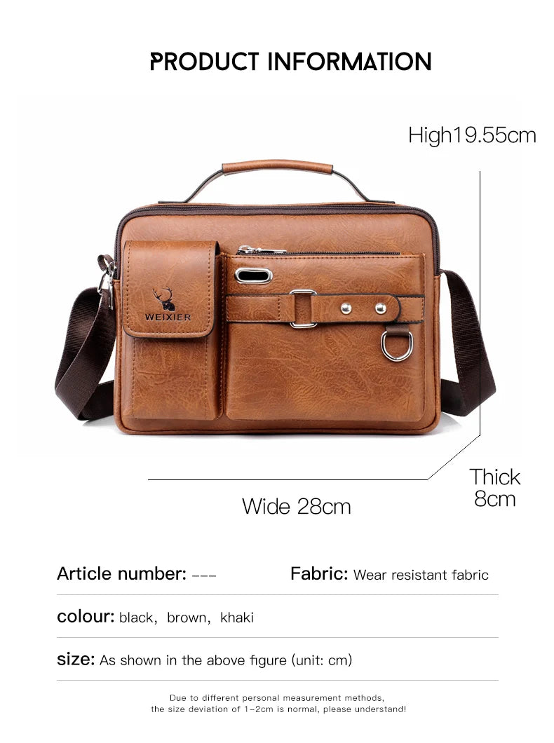 WEIXIER Men's Shoulder Bag Men Crossbody Bags PU Leather Handbag Capacity Men Messenger Bags Top handle Tote Bag for Male bolsos