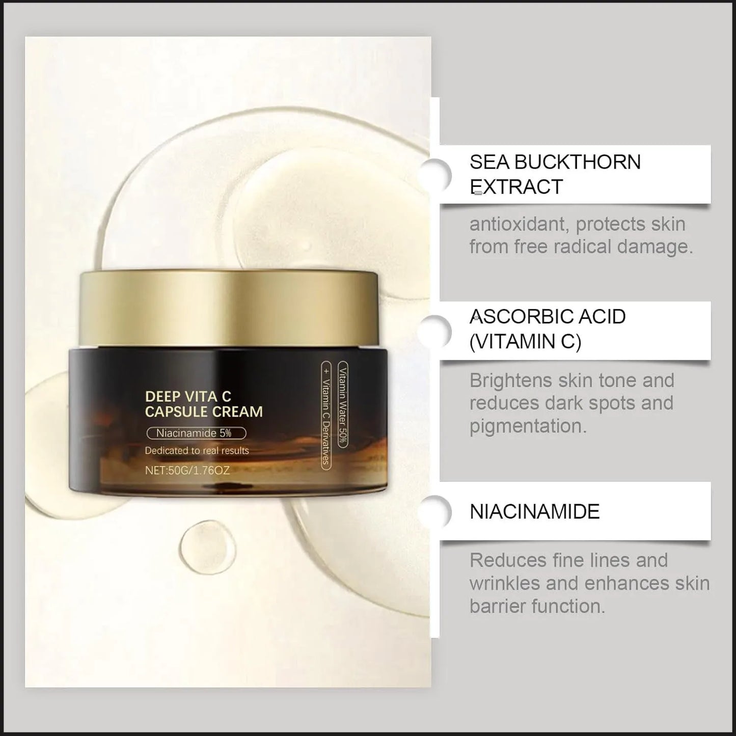 Deep Vitamin C Golden Capsule Hydrating Face Moisturizer, Antioxidant Protection, Lightweight Daily Skincare