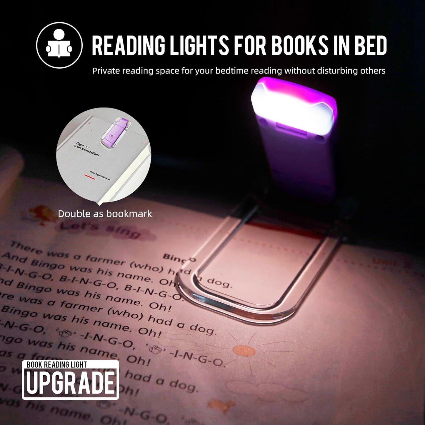 EGWASER Book Light for Reading in Bed, USB Rechargeable Clip on Book Lights, 3 B